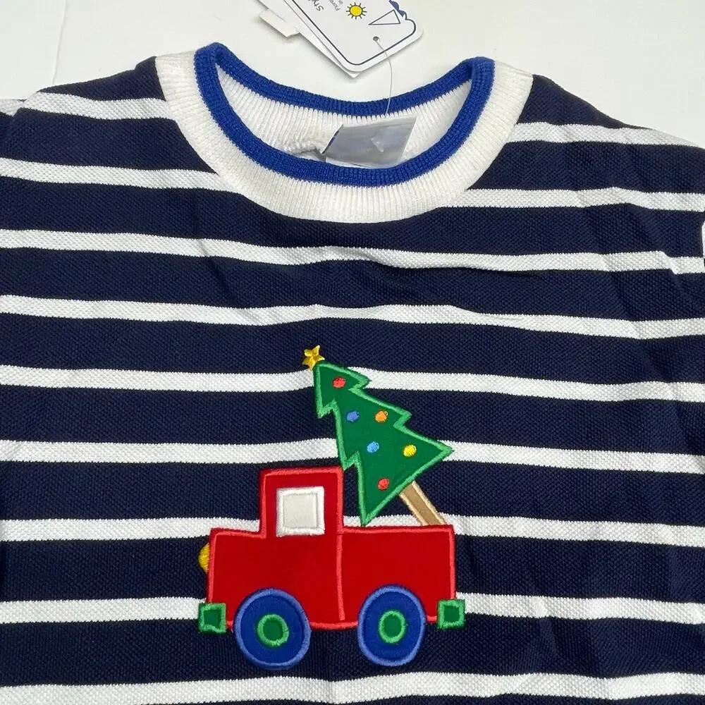 NWT Florence Eiseman Size 5 Stripe Knit Shirt with Truck & Christmas Tree
